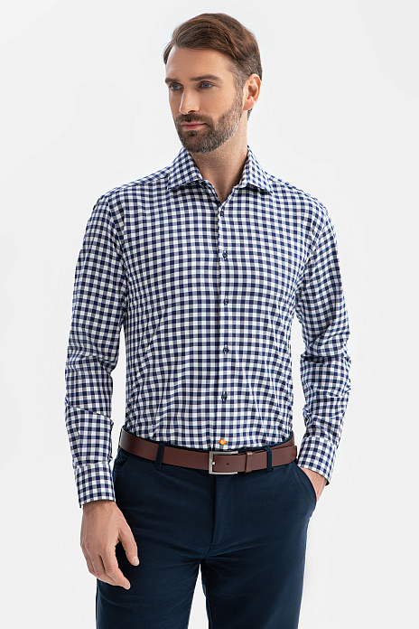 Сорочка из хлопка в клетку, цвет Синий темный