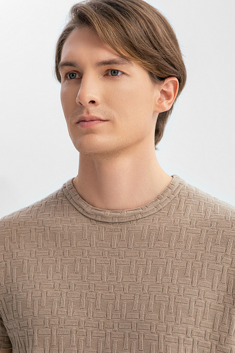 Футболка из хлопка с фактурным узором, цвет Коричневый светлый