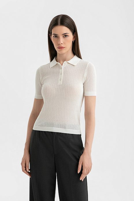 Поло из хлопка и шелка, цвет Белый