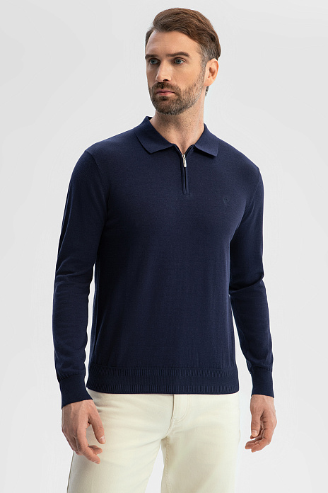 Поло из хлопка, шелка и льна, цвет Синий темный