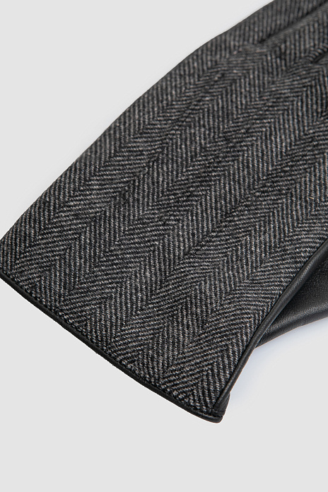 Перчатки из натуральной кожи и смесовой шерсти для сенсорных экранов, цвет Черный