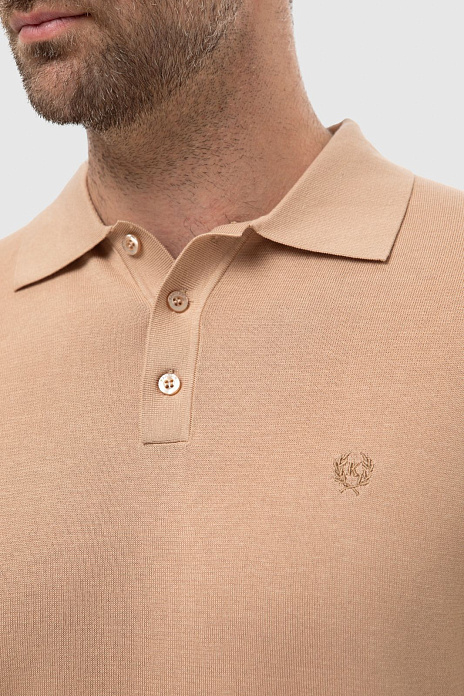 Поло из хлопка и шелка, цвет Бежевый темный