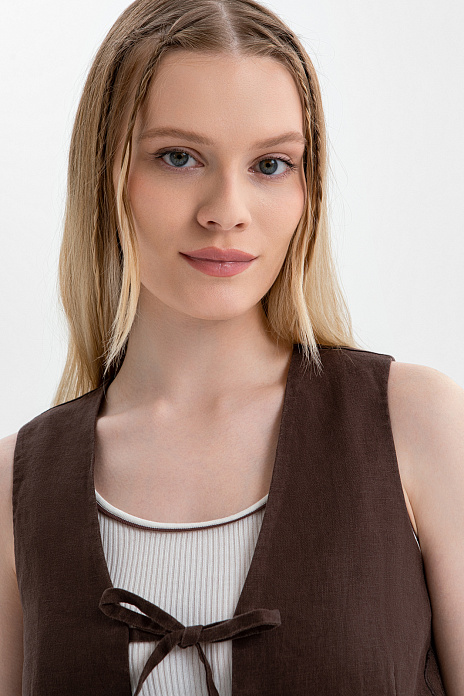 Жилет изо льна, цвет Коричневый