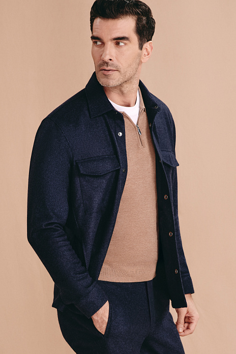 Куртка-рубашка из итальянской шерстяной ткани Vitale Barberis, лимитированная коллекция, цвет Синий темный