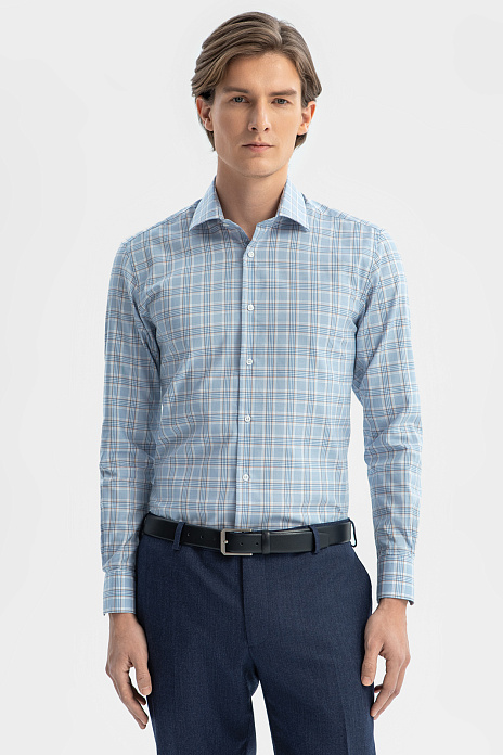 Сорочка из хлопка в клетку, цвет Голубой светлый