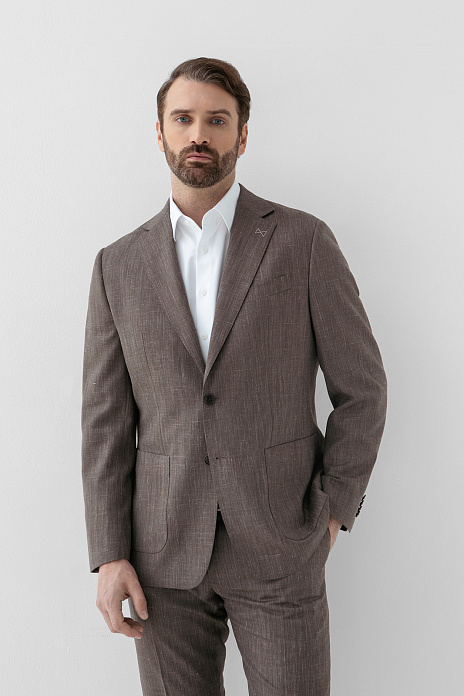 Пиджак из шерсти, льна и шелка с водоотталкивающей обработкой, цвет Коричневый