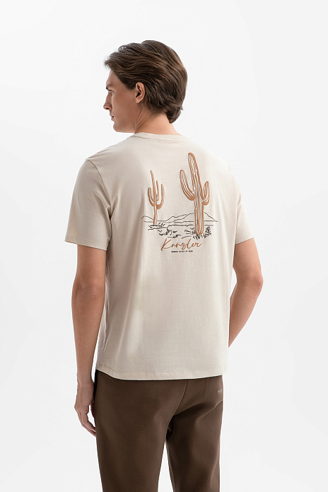 Футболка из хлопка с принтом на спине, цвет Бежевый