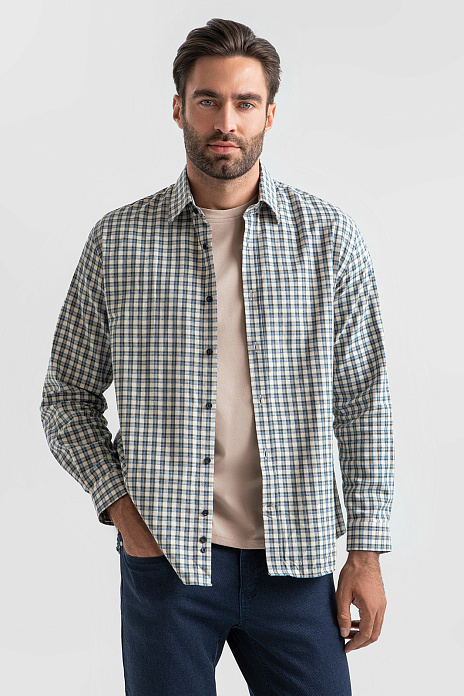 Фланелевая рубашка в клетку, цвет Зеленый