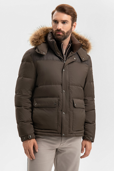 Пуховик с натуральным мехом, цвет Хаки