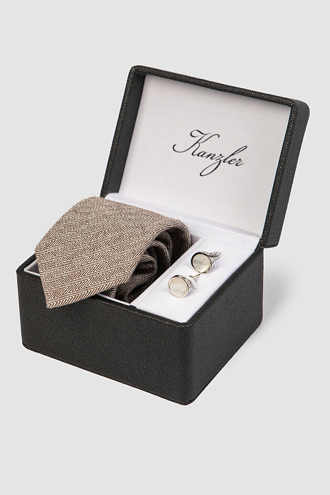 Подарочный набор (галстук + запонки), цвет Коричневый