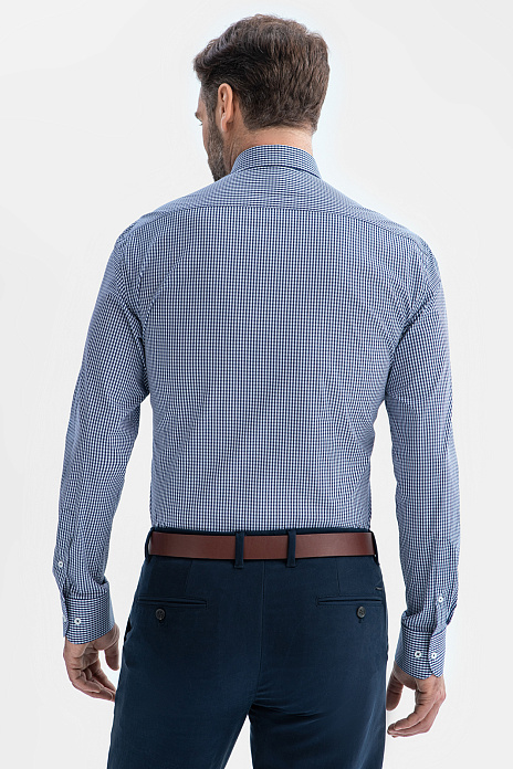 Сорочка из хлопка в клетку, синий цвет, цвет Синий темный