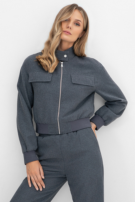 Жакет-бомбер из смесовой шерсти, цвет Антрацит