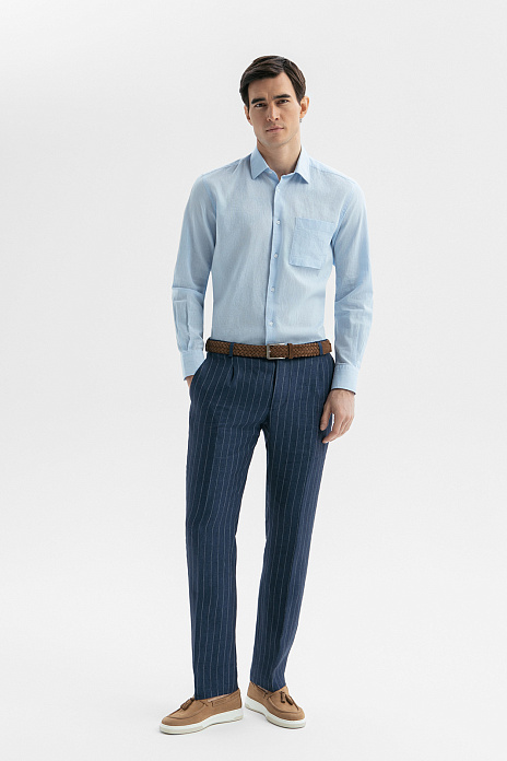 Брюки изо льна в полоску, лимитированная коллекция, цвет Синий темный